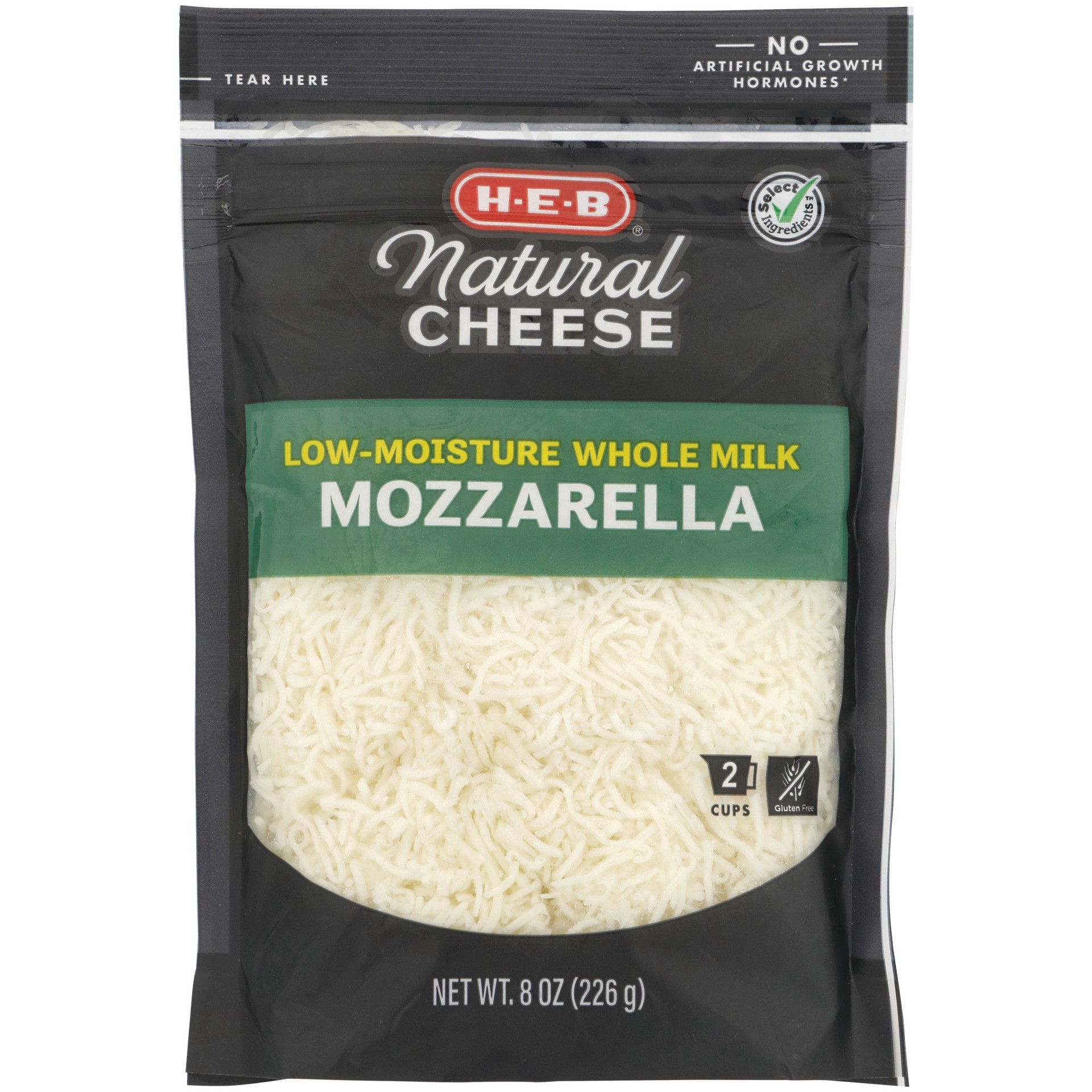 slide 1 of 1, H-E-B Low Moisture Whole Mozzarella Shredded Cheese, 8 oz