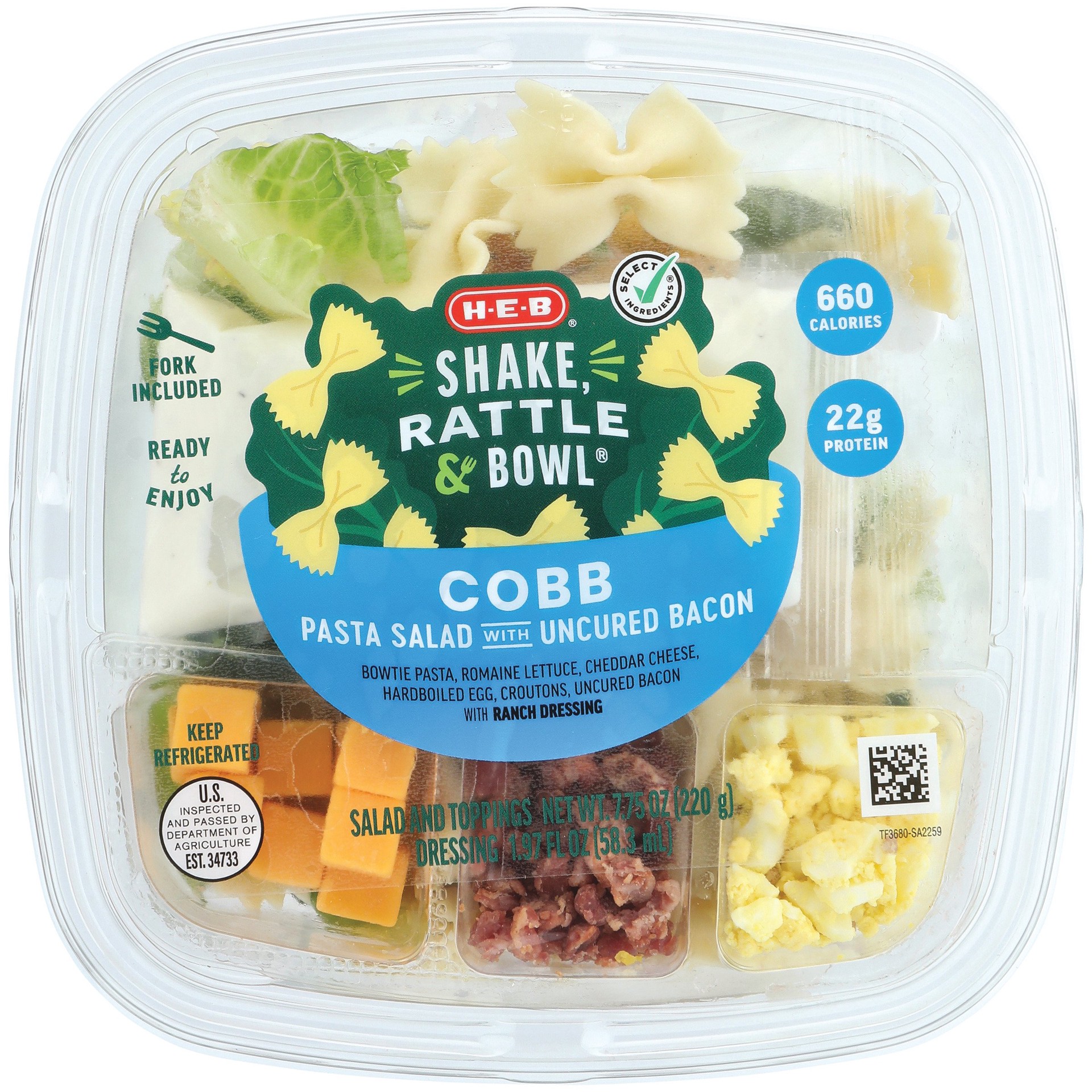 slide 1 of 1, H-E-B Shake, Rattle & Bowl - Cobb Pasta Salad, 1 ct