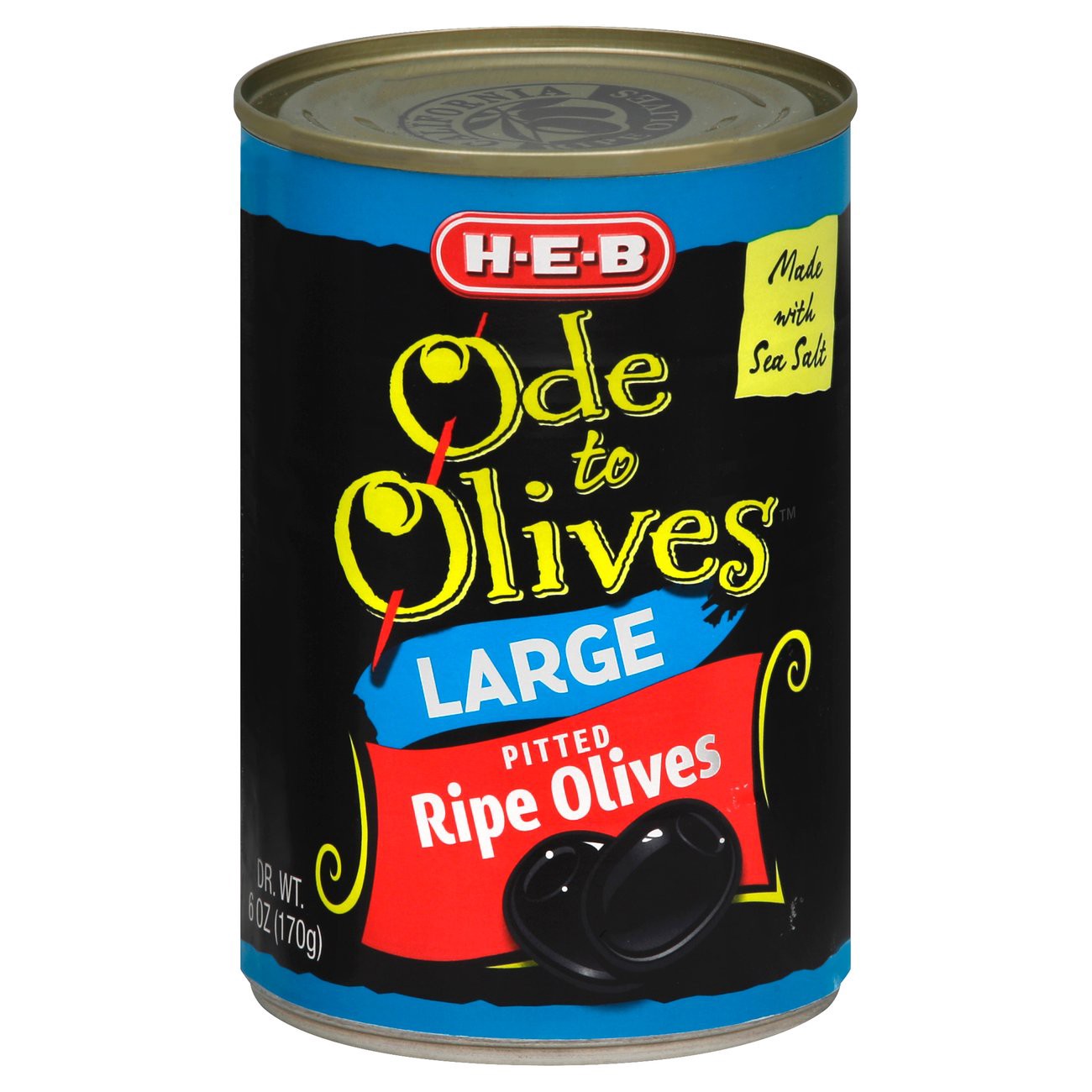 slide 1 of 1, H-E-B Ode to Olives Large Ripe Pitted Black Olives, 6 oz