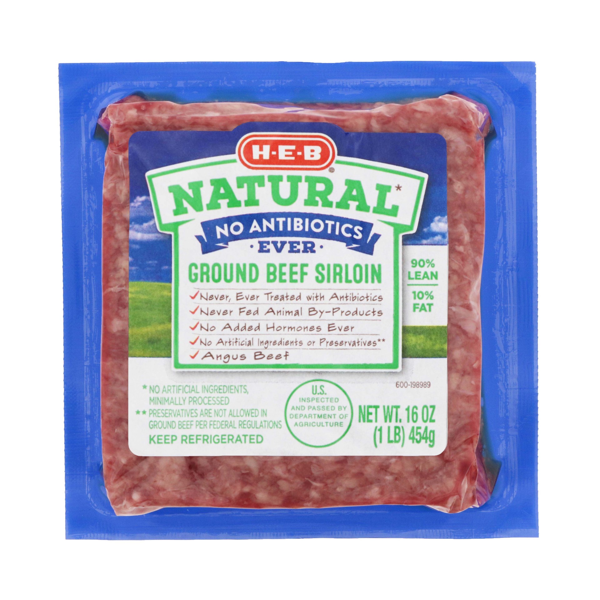 H-E-B Natural Angus Ground Beef Sirloin 90% Lean 16 Oz | Shipt