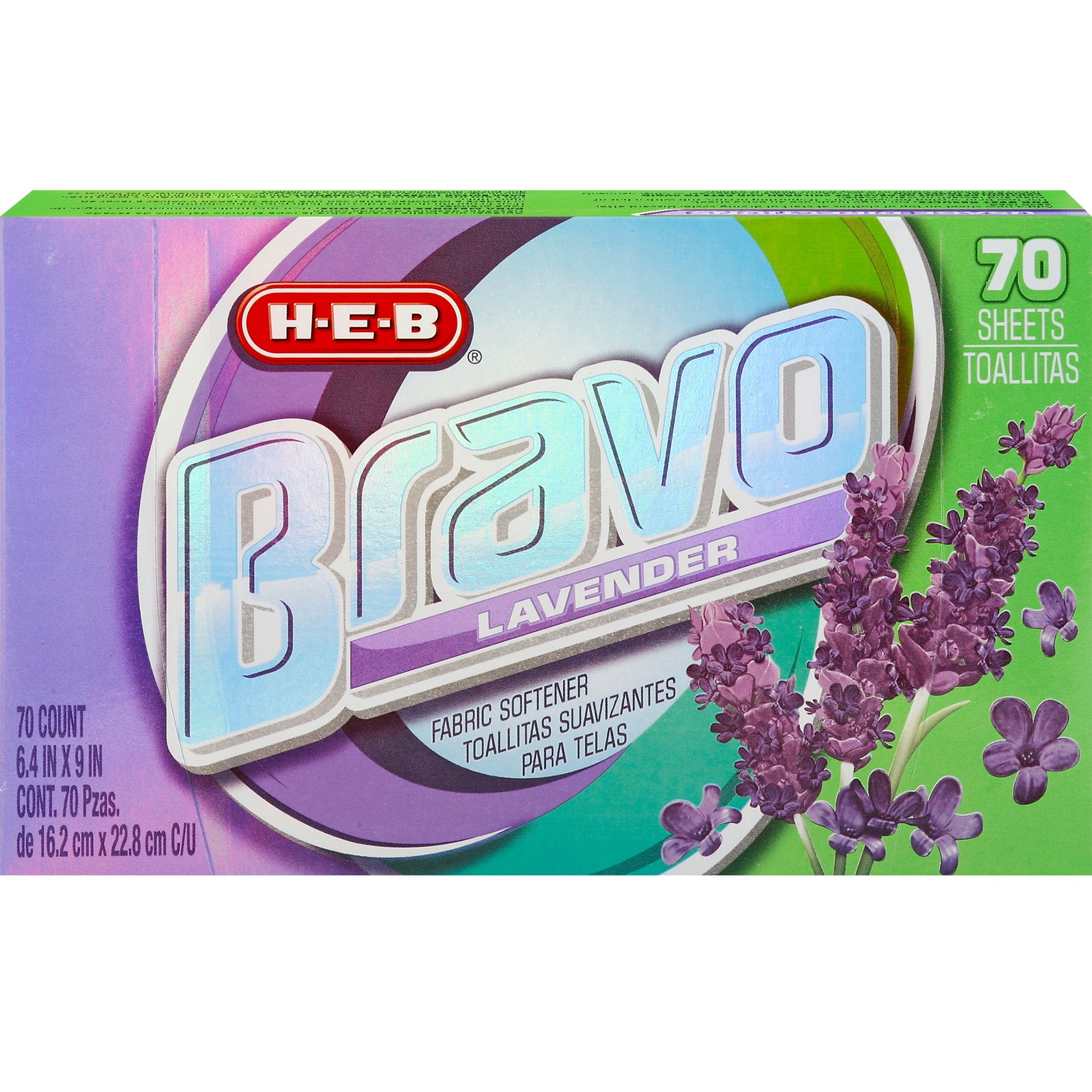 slide 1 of 1, H-E-B Bravo Fabric Softener Dryer Sheets - Lavender, 70 ct