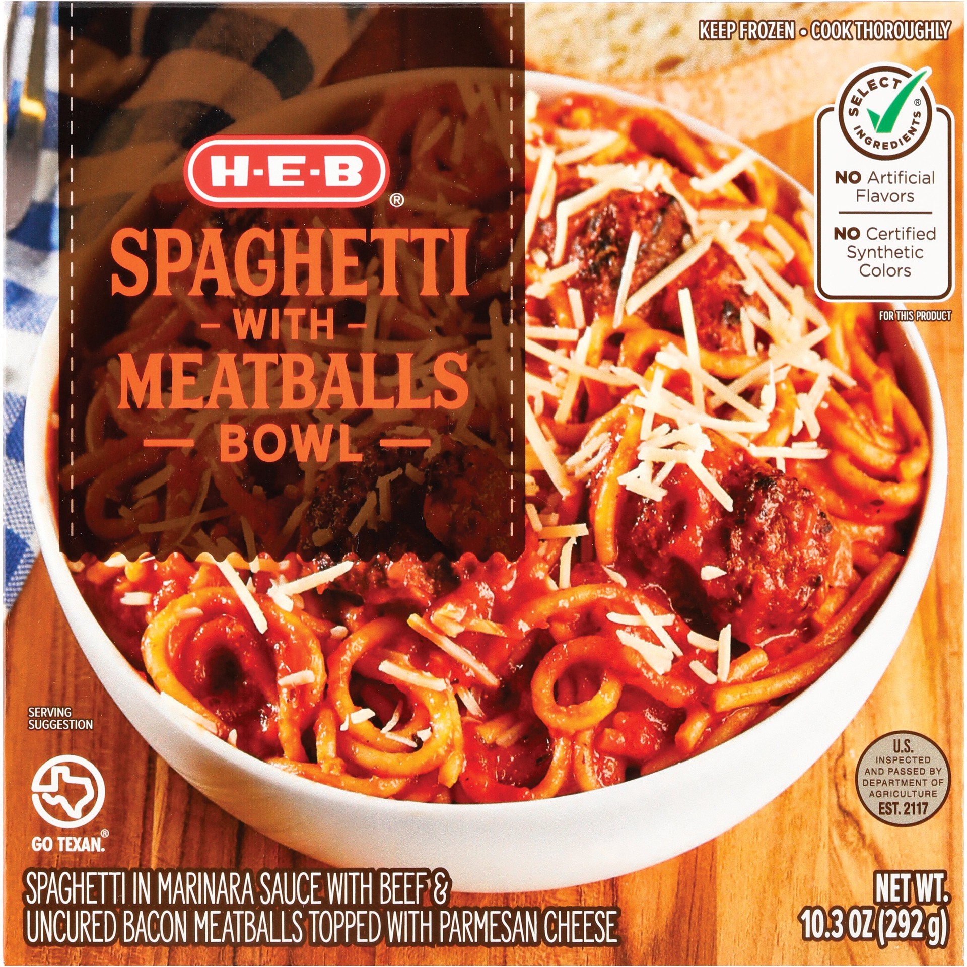 slide 1 of 1, H-E-B Spaghetti & Meatballs Bowl Frozen Meal, 10.3 oz