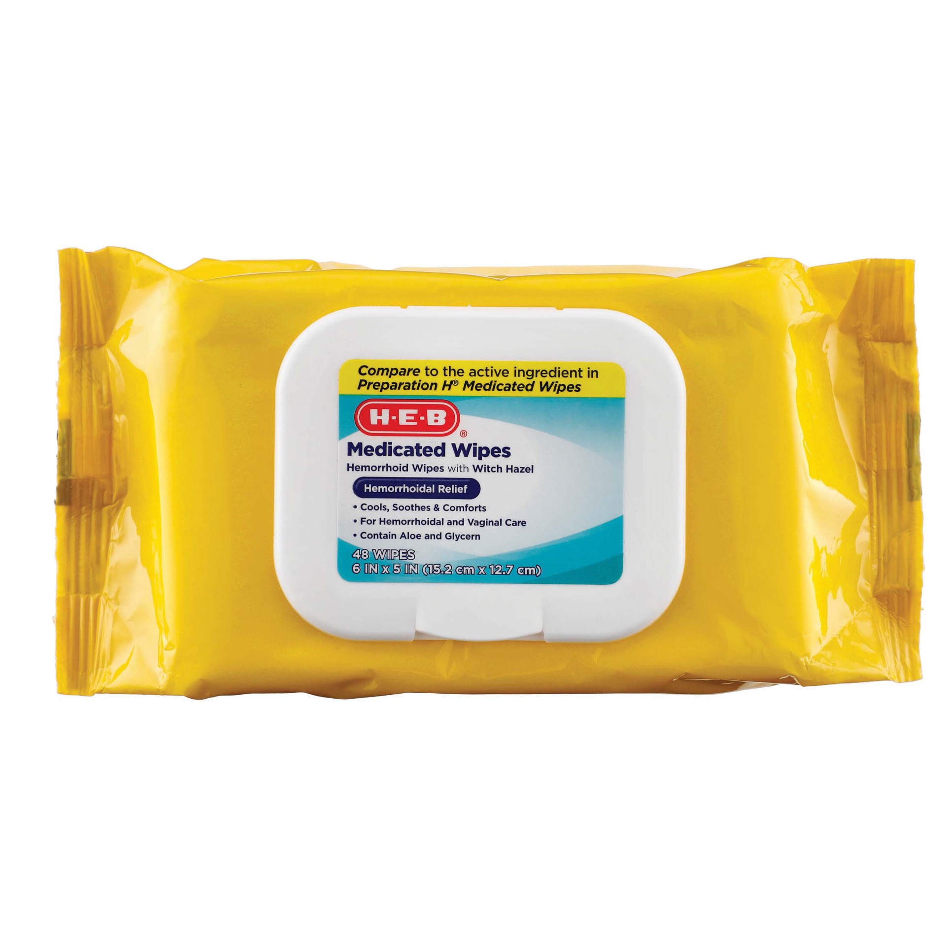 slide 1 of 1, H-E-B Medicated Hemorrhoid Wipes, 48 ct