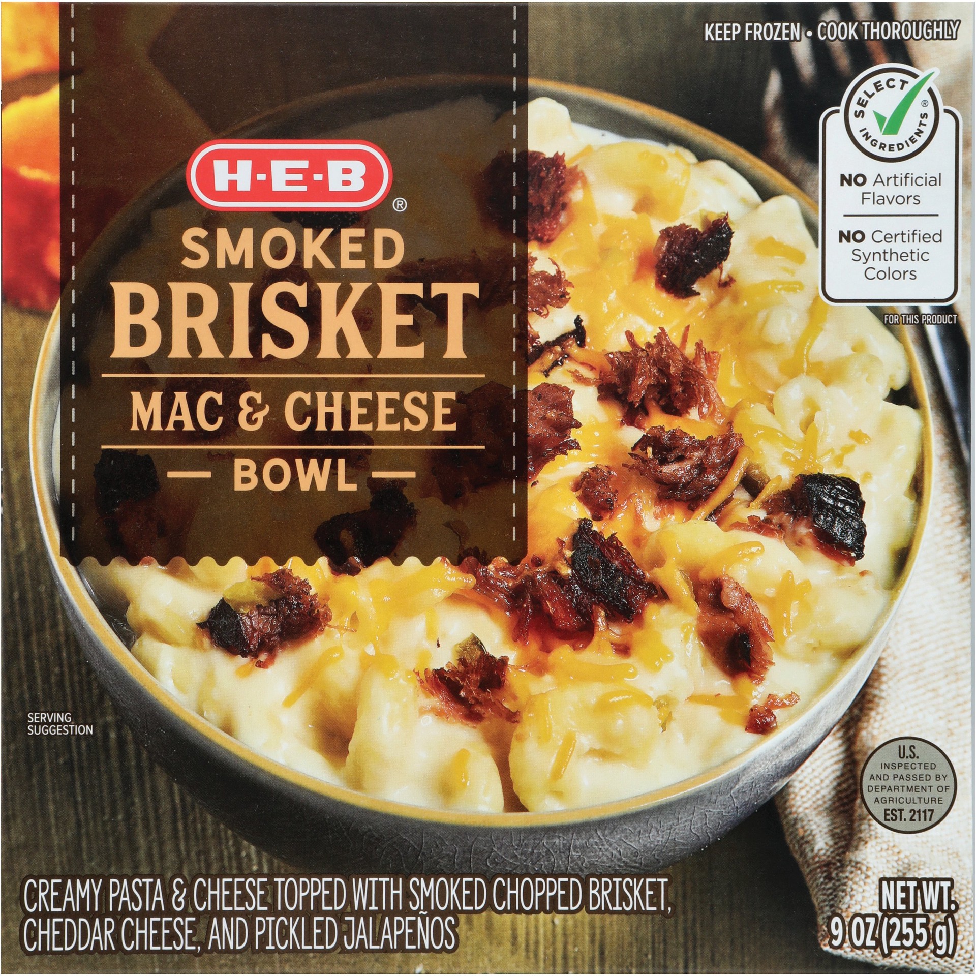 slide 1 of 1, H-E-B Smoked Brisket Mac & Cheese Bowl Frozen Meal, 9 oz