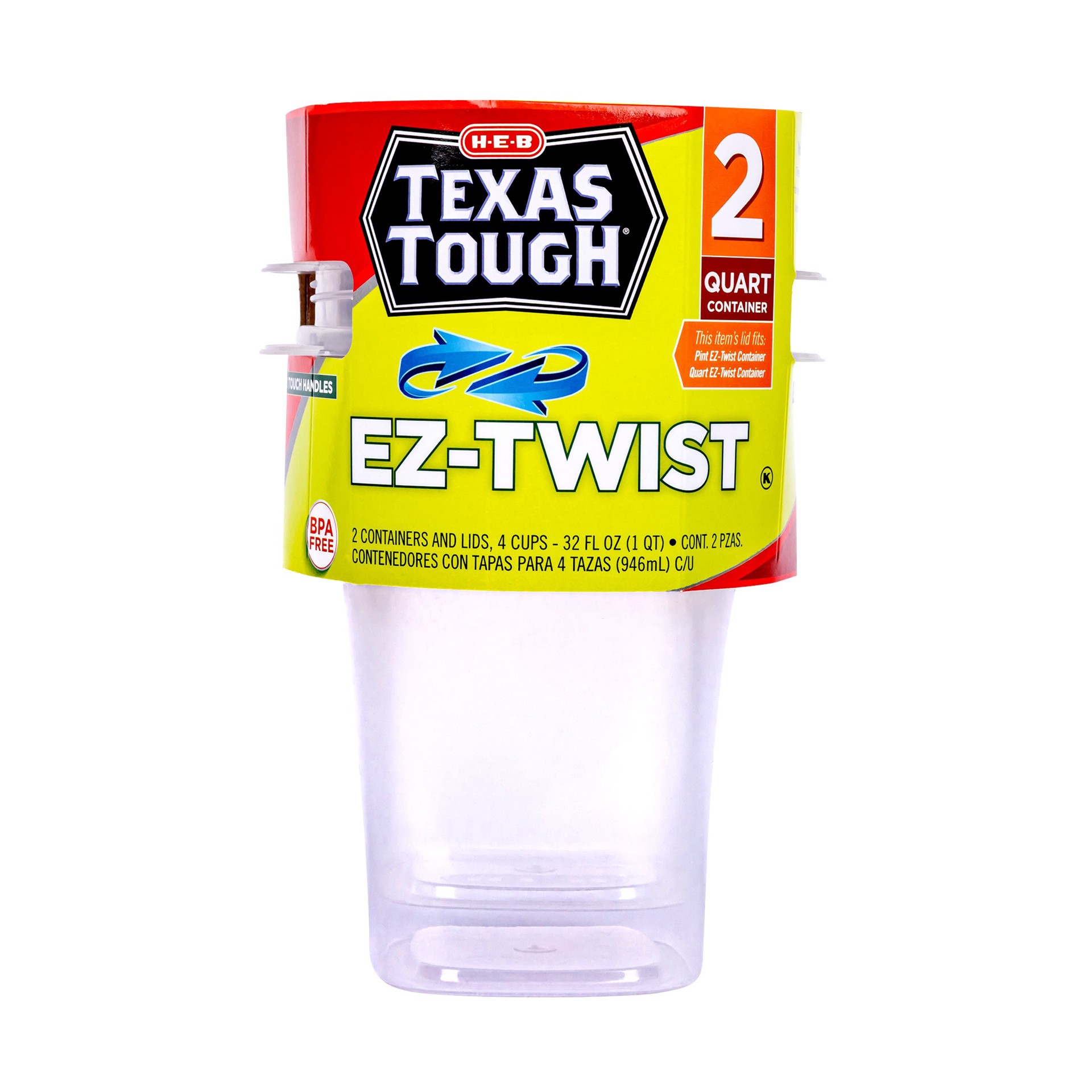 slide 1 of 1, H-E-B Texas Tough EZ-Twist Food Storage Containers & Lids, 2 pk, 32 oz
