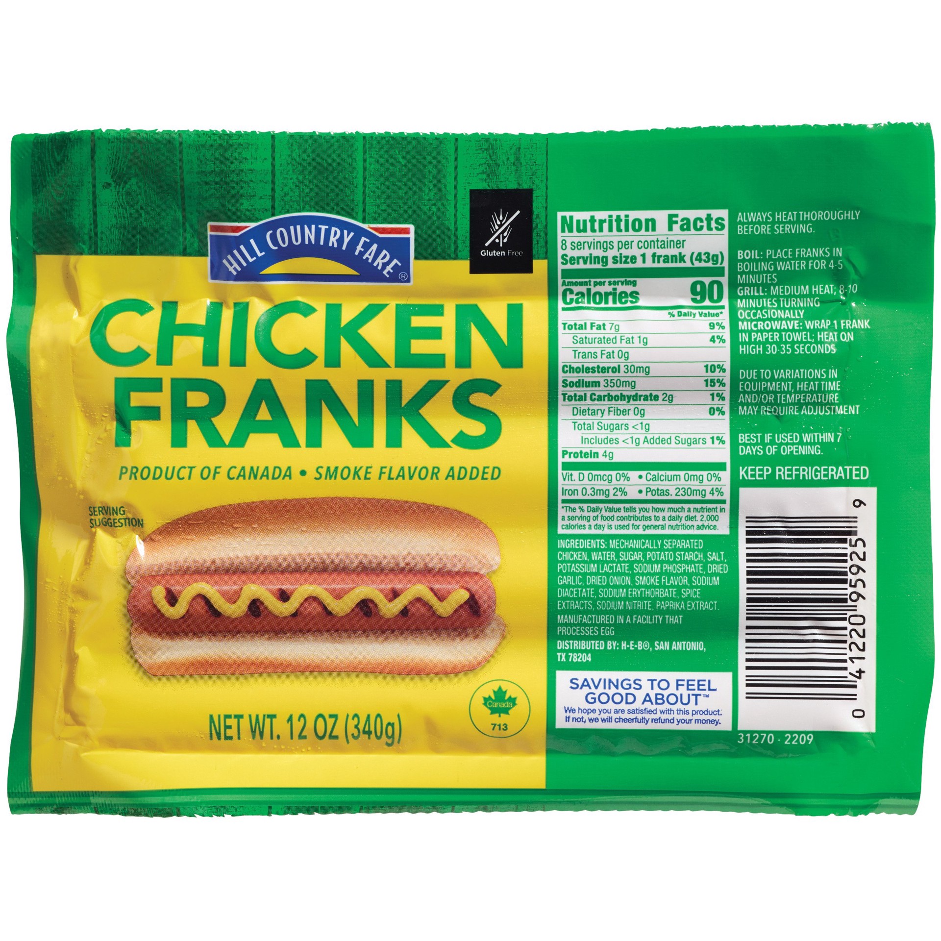 slide 1 of 1, Hill Country Fare Chicken Franks Hot Dogs, 8 ct