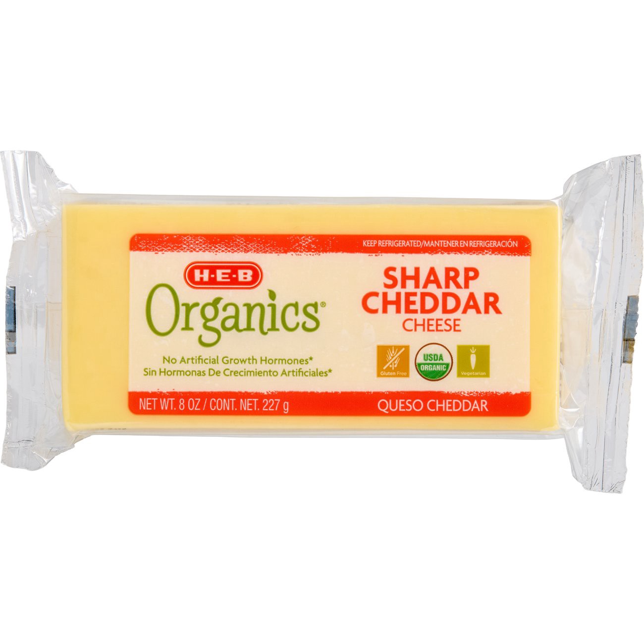 slide 1 of 1, H-E-B Organics Sharp Cheddar Cheese, 8 oz