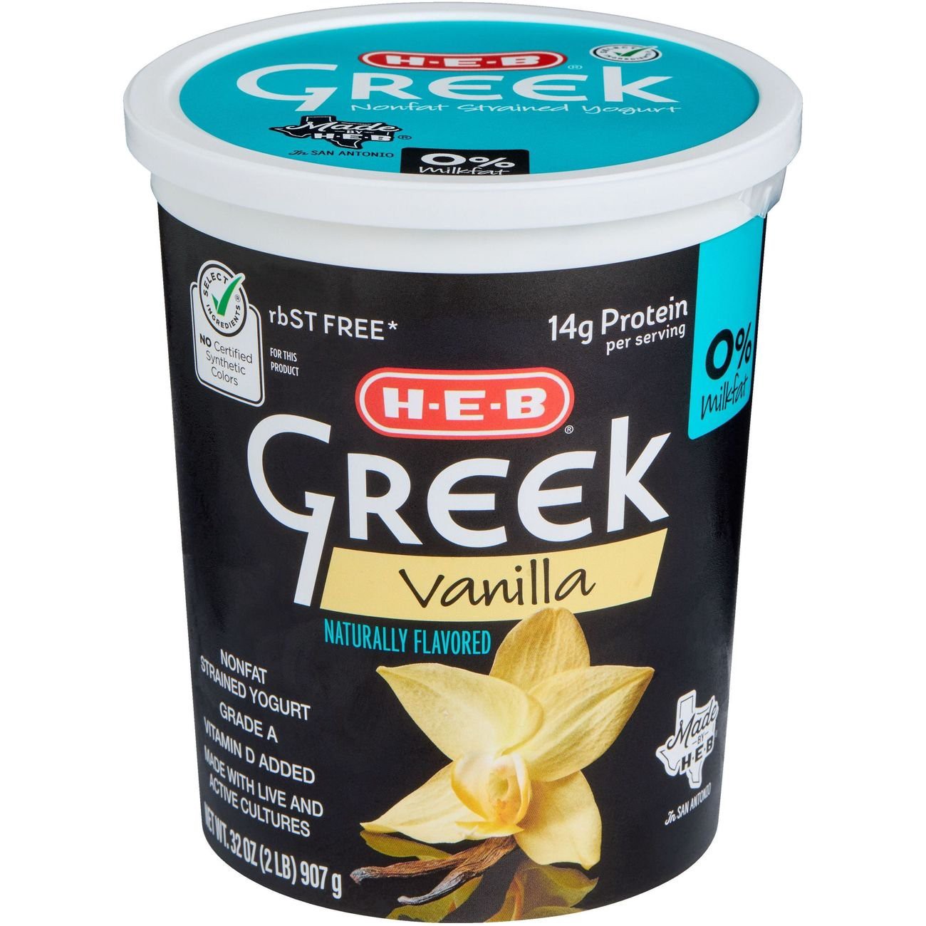 slide 1 of 1, H-E-B 14g Protein Nonfat Greek Yogurt - Vanilla, 32 oz