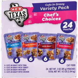 H-E-B Texas Pets Cuts in Gravy Wet Cat Food Pouches Variety Pack – Chef's Choices