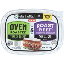 H-E-B Oven-Roasted Turkey Breast & Thin-Sliced Roast Beef Lunch Meat - Combo Pack