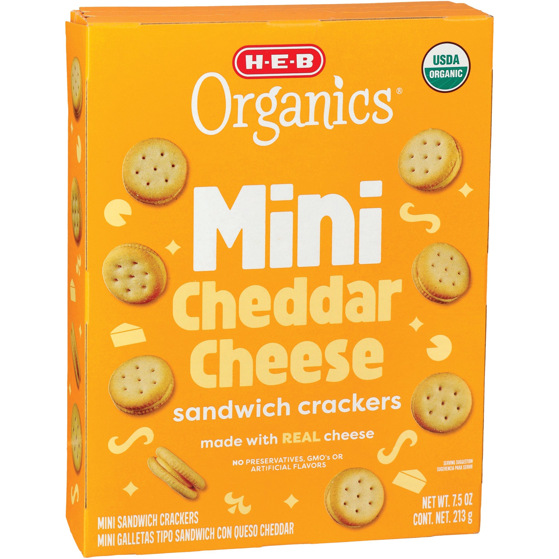 slide 1 of 1, H-E-B Organics Mini Cheddar Cheese Sandwich Crackers, 7.5 oz