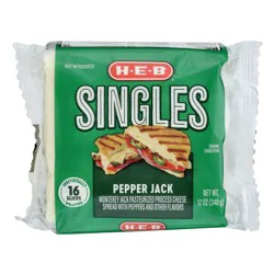 H-E-B Singles Pepper Jack Sliced Cheese, 16 ct