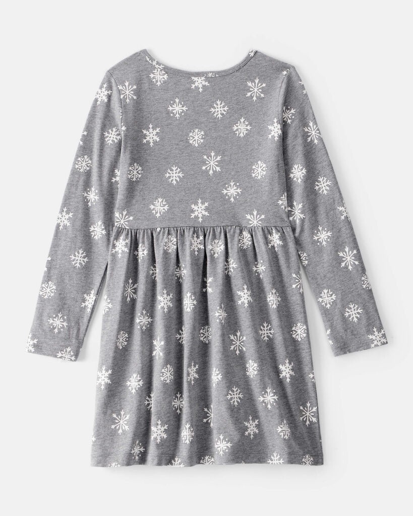 slide 3 of 3, Carter's Carters Girls Snowflake Print Cotton Long-Sleeve Dress - Grey Grey 6-6X, 1 ct