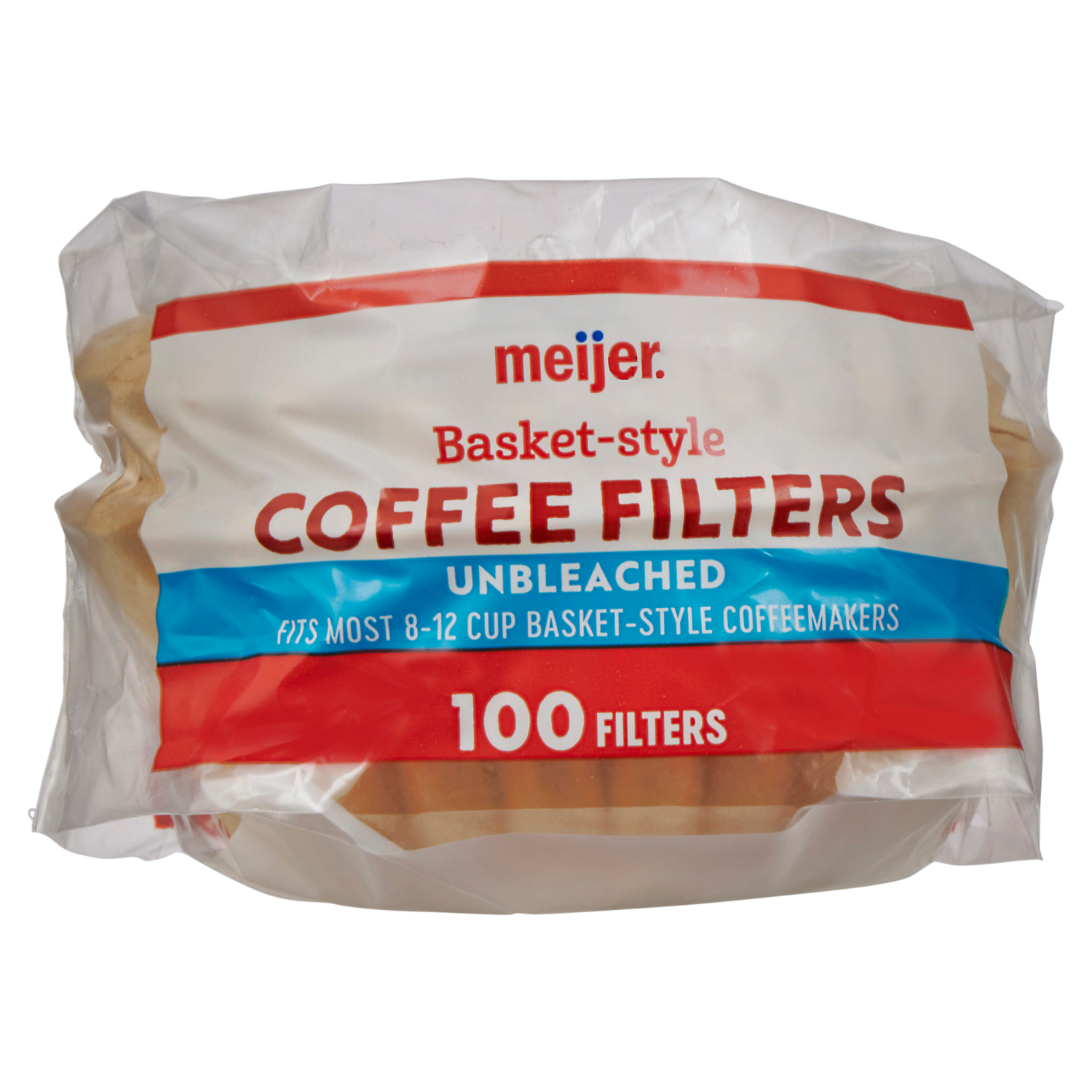 slide 1 of 2, Meijer Basket-Style Unbleached Coffee Filters for 8-12 Cup Coffee Makers - 100 ct, 100 ct