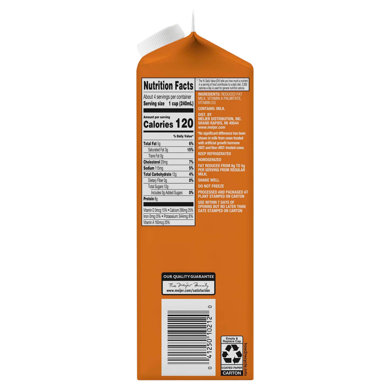 slide 2 of 2, Meijer Reduced Fat Milk, 1 qt