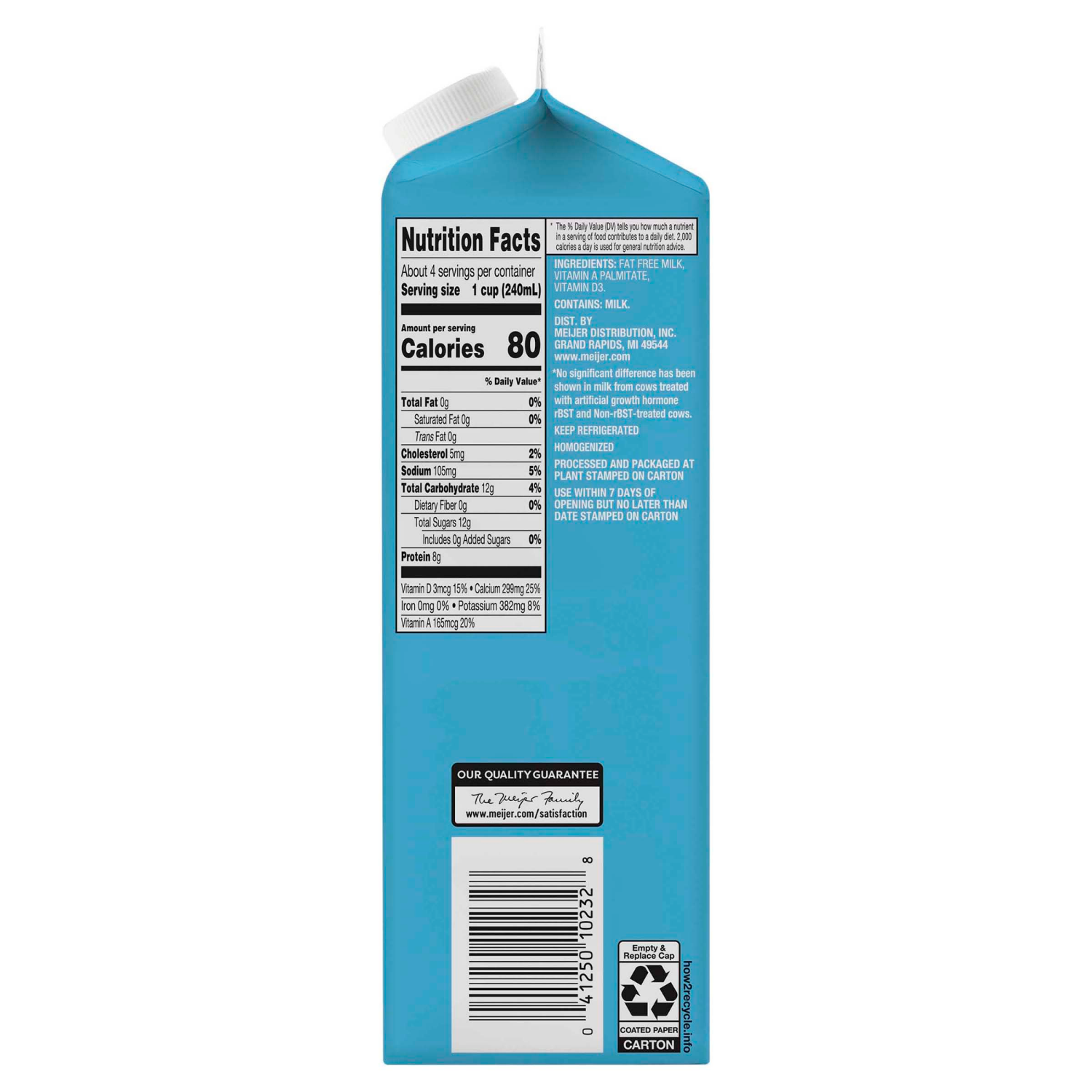 slide 2 of 2, Meijer Fat Free Milk, 1 qt