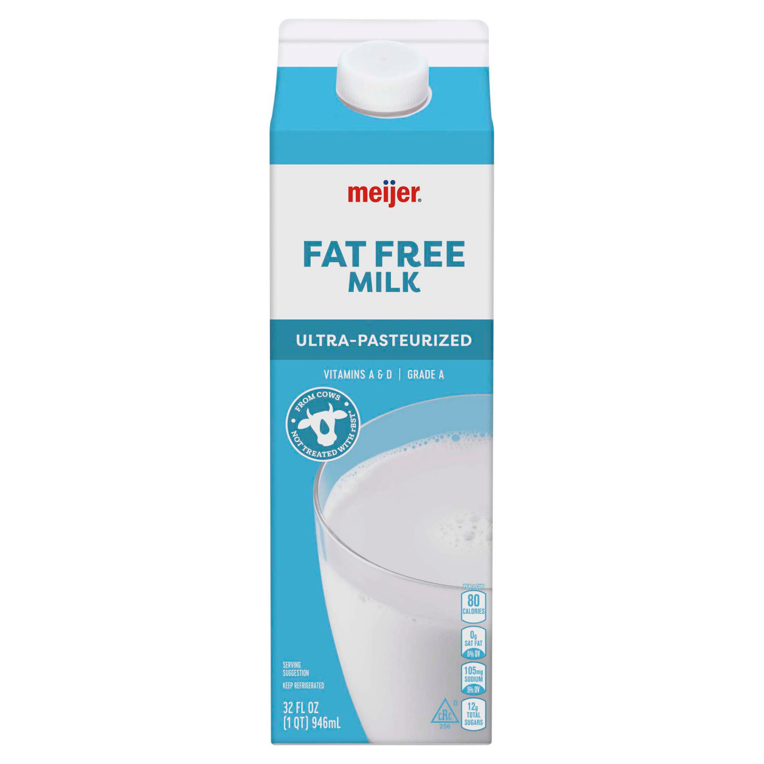 slide 1 of 2, Meijer Fat Free Milk, 1 qt