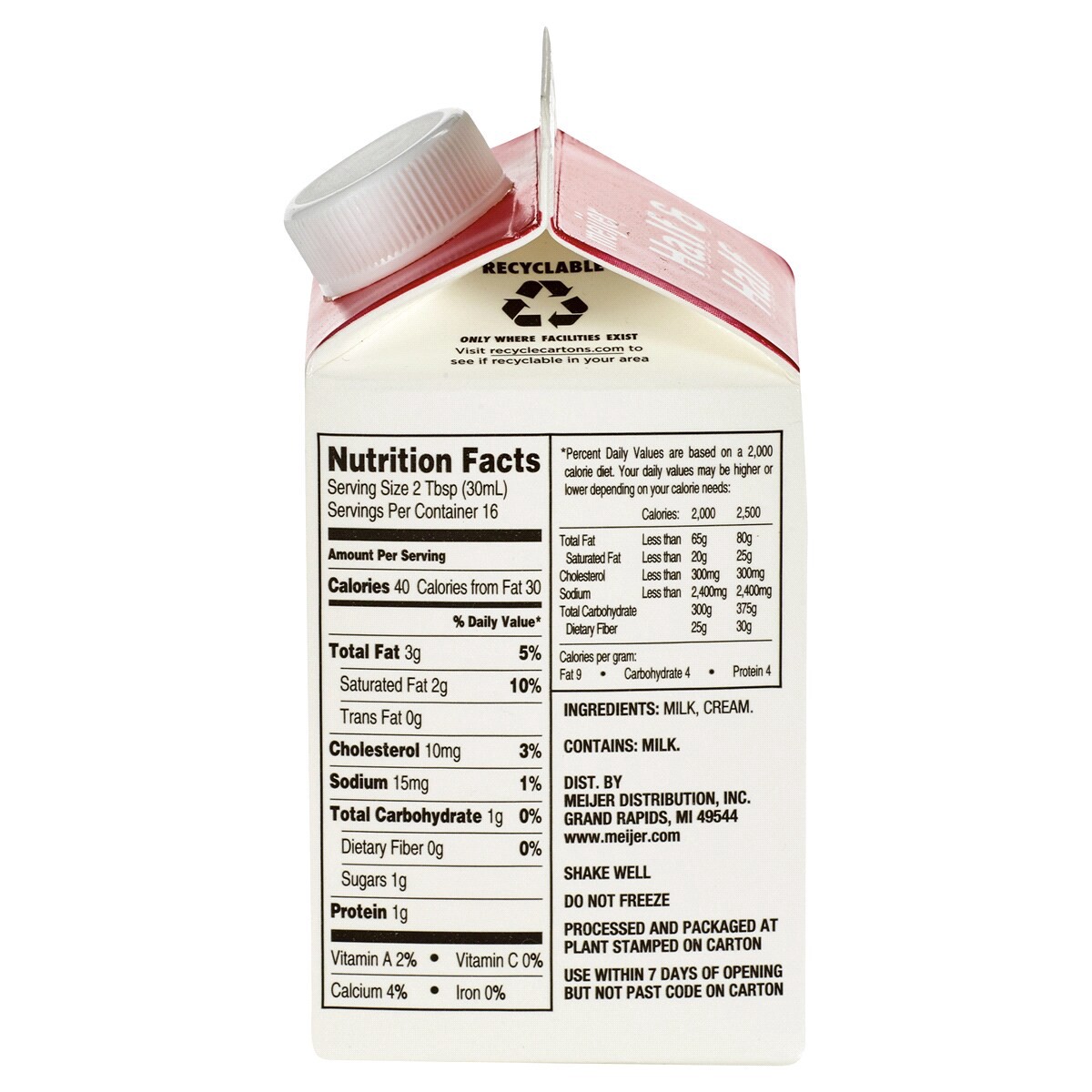 slide 3 of 6, Meijer Half & Half, 16 fl oz