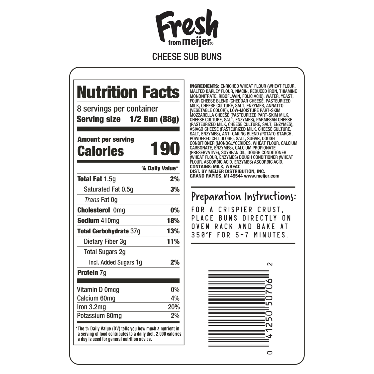 slide 2 of 3, Fresh from Meijer Cheese Sub Rolls/Dinner Loaf, 4 Count, 22.5 oz