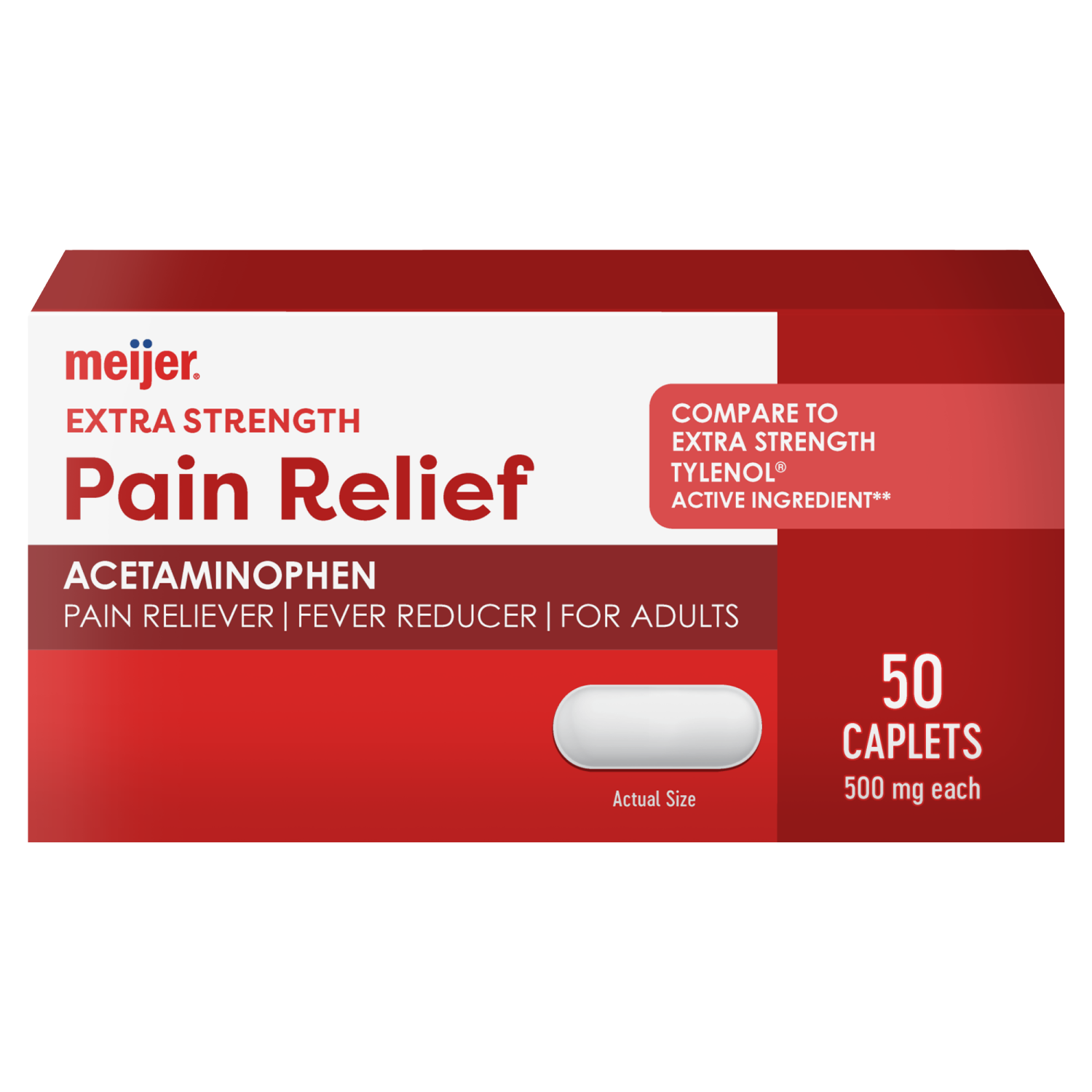 slide 1 of 6, Meijer Extra Strength Acetaminophen Caplets, Pain Reliever and Fever Reducer, 500 mg, 50 ct