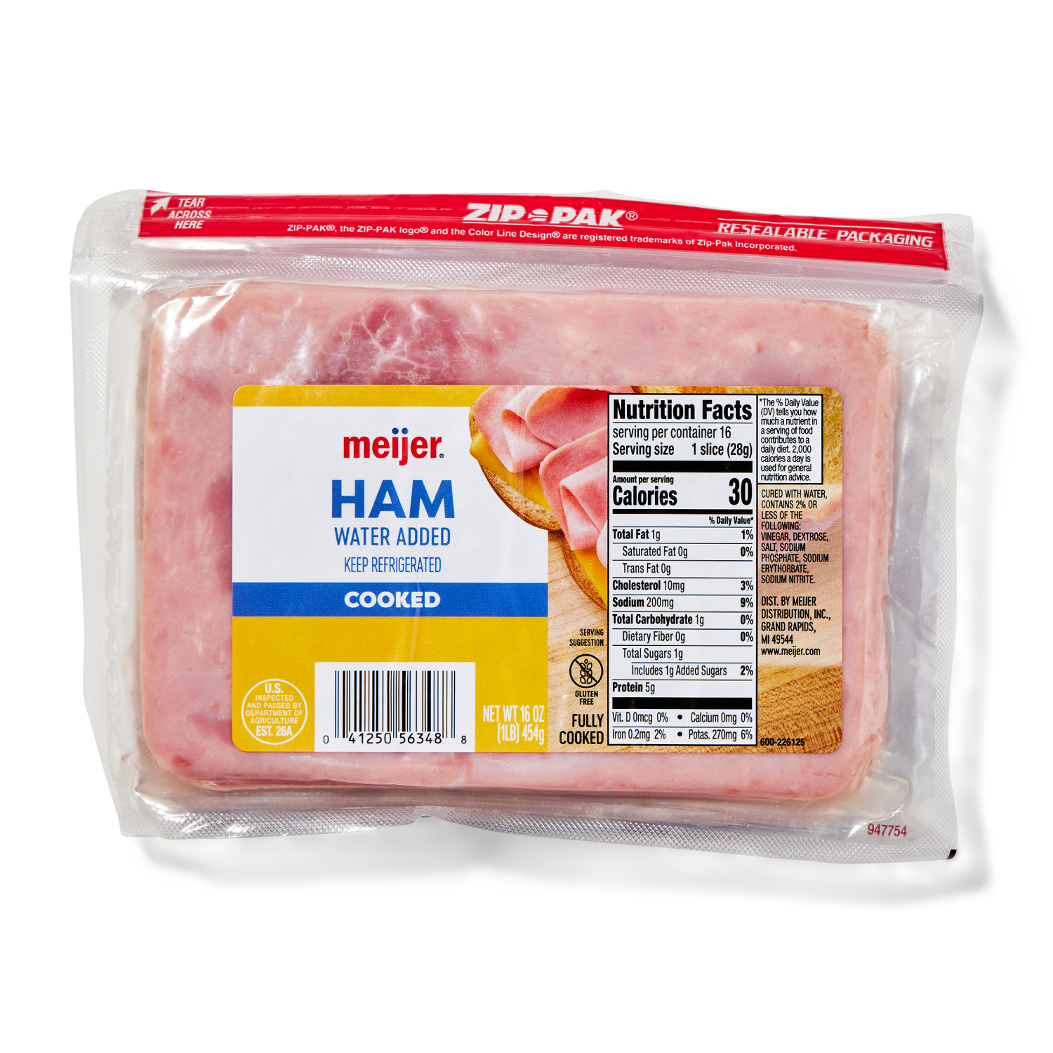 slide 1 of 3, Meijer Cooked Ham Lunchmeat, 16 oz
