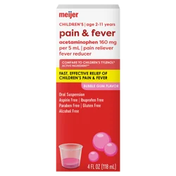 Meijer Children's Pain Reliever Oral Suspension Liquid, Bubble Gum Flavor, Acetaminophen per, Effective, Safe Pain Reliever/Fever Reducer for Children Age 2-11 Years