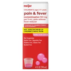 Meijer Children's Pain Reliever Oral Suspension Liquid, Bubble Gum Flavor, Acetaminophen per, Effective, Safe Pain Reliever/Fever Reducer for Children Age 2-11 Years