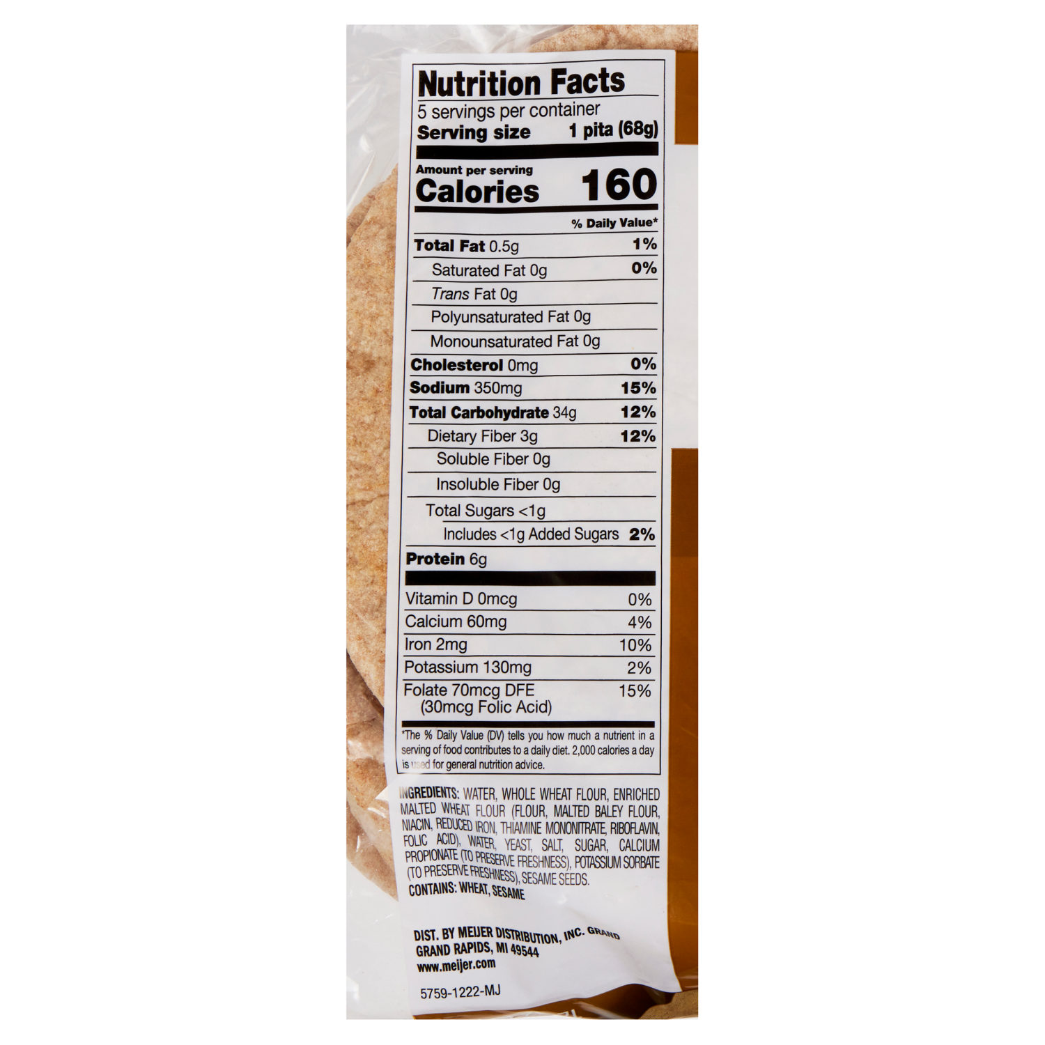slide 2 of 2, Meijer Wheat Pocket Pita Bread, 5 ct