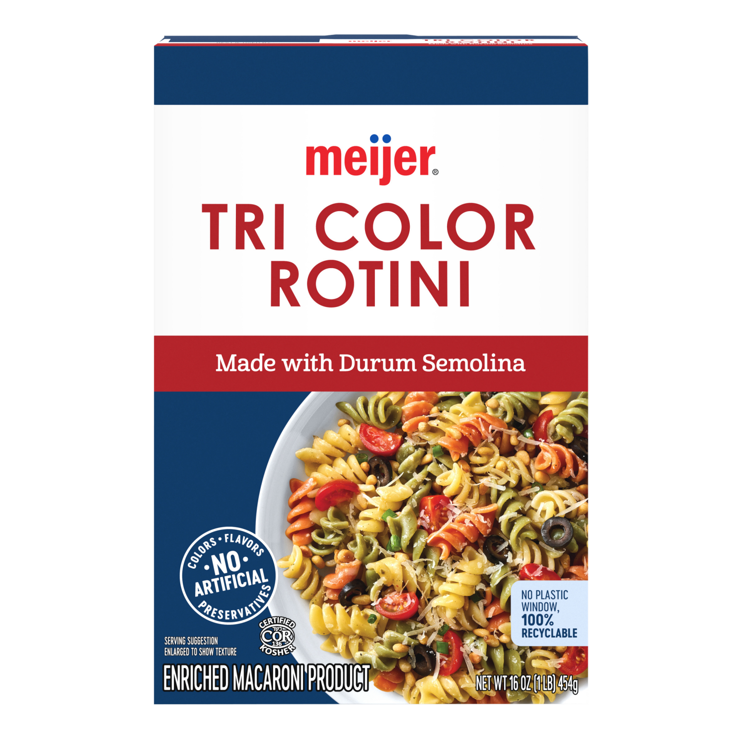 slide 1 of 8, Meijer Tri-Color Rotini Pasta, 16 oz