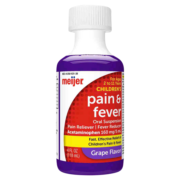 slide 8 of 29, Meijer Children's Pain & Fever Acetaminophen Oral Suspension, Grape, 160 mg, 4 oz