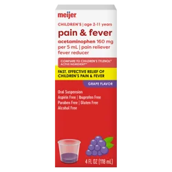Meijer Children&#x27;s Pain &amp; Fever Acetaminophen Oral Suspension, Grape