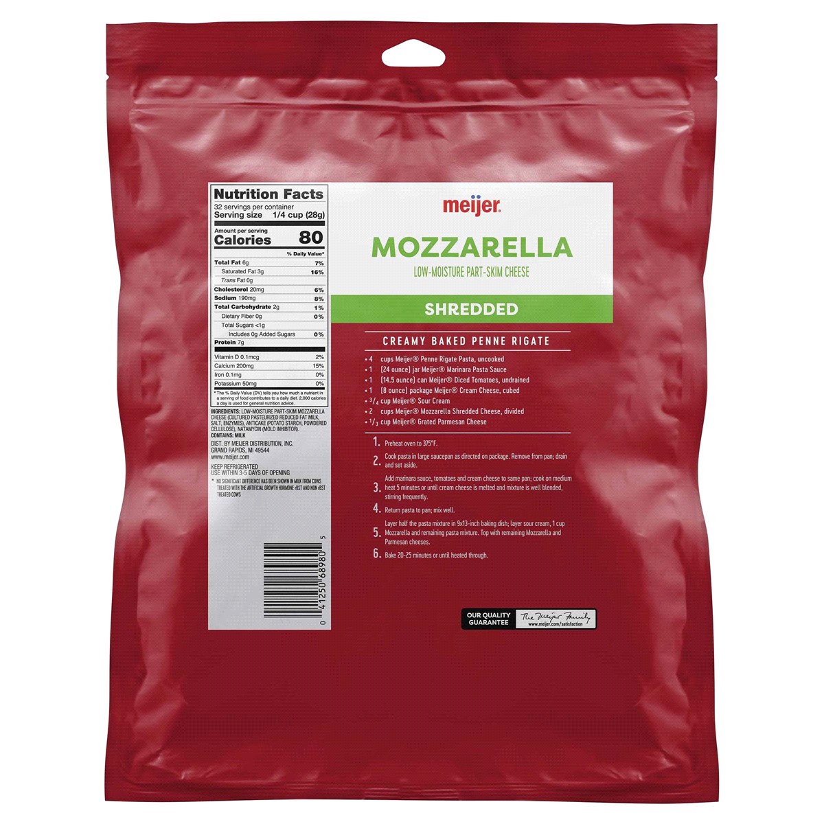 slide 2 of 2, Meijer Mozzarella Shredded Cheese, 32 oz