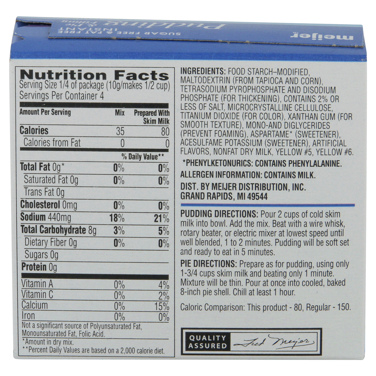 slide 2 of 3, Meijer Sugar-Free Instant Vanilla Pudding & Pie Filling, 1.34 oz