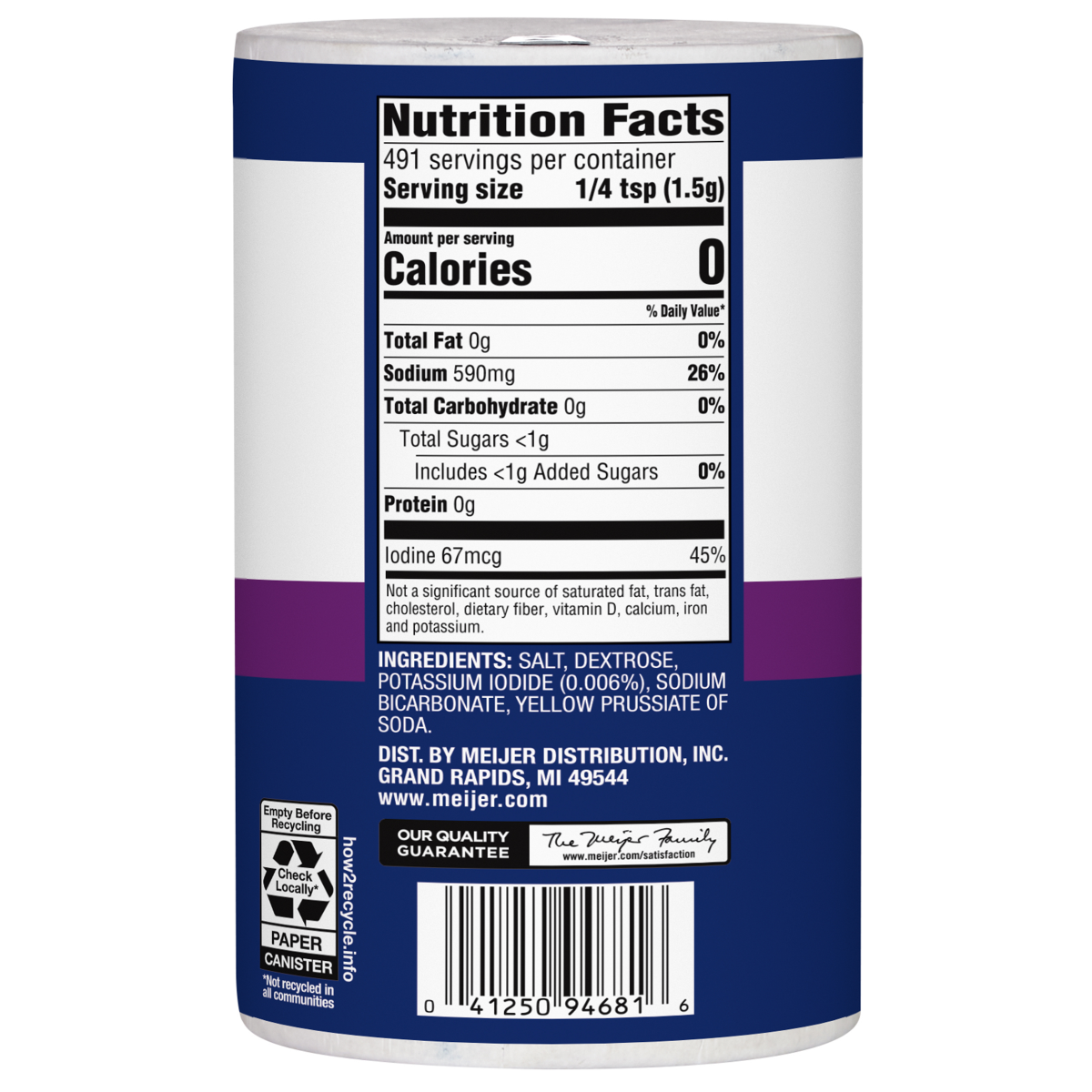 slide 2 of 2, Meijer Iodized Salt, 26 oz