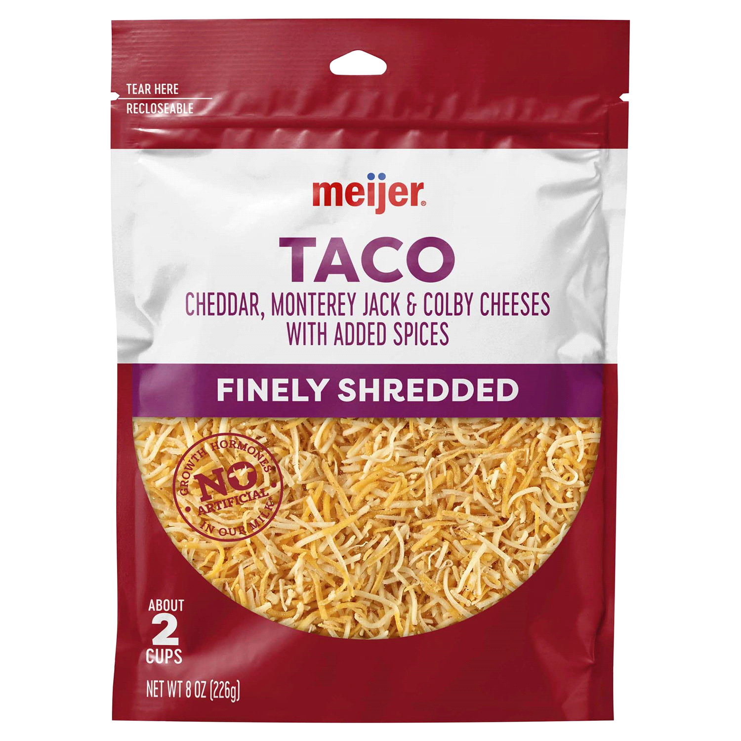 slide 1 of 2, Meijer Finely Shredded Taco Cheese with Spices, 8 oz