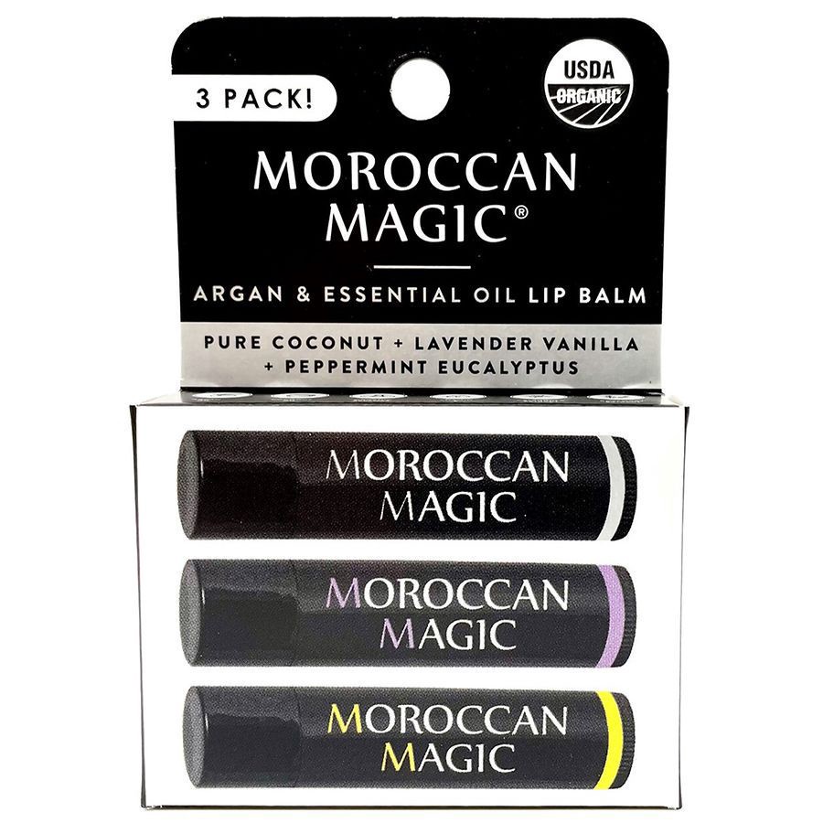 slide 1 of 2, Moroccan Magic Lip Balm Coconut, Lavender Vanilla, Peppermint Eucalyptus, 3 ct; 0.15 oz