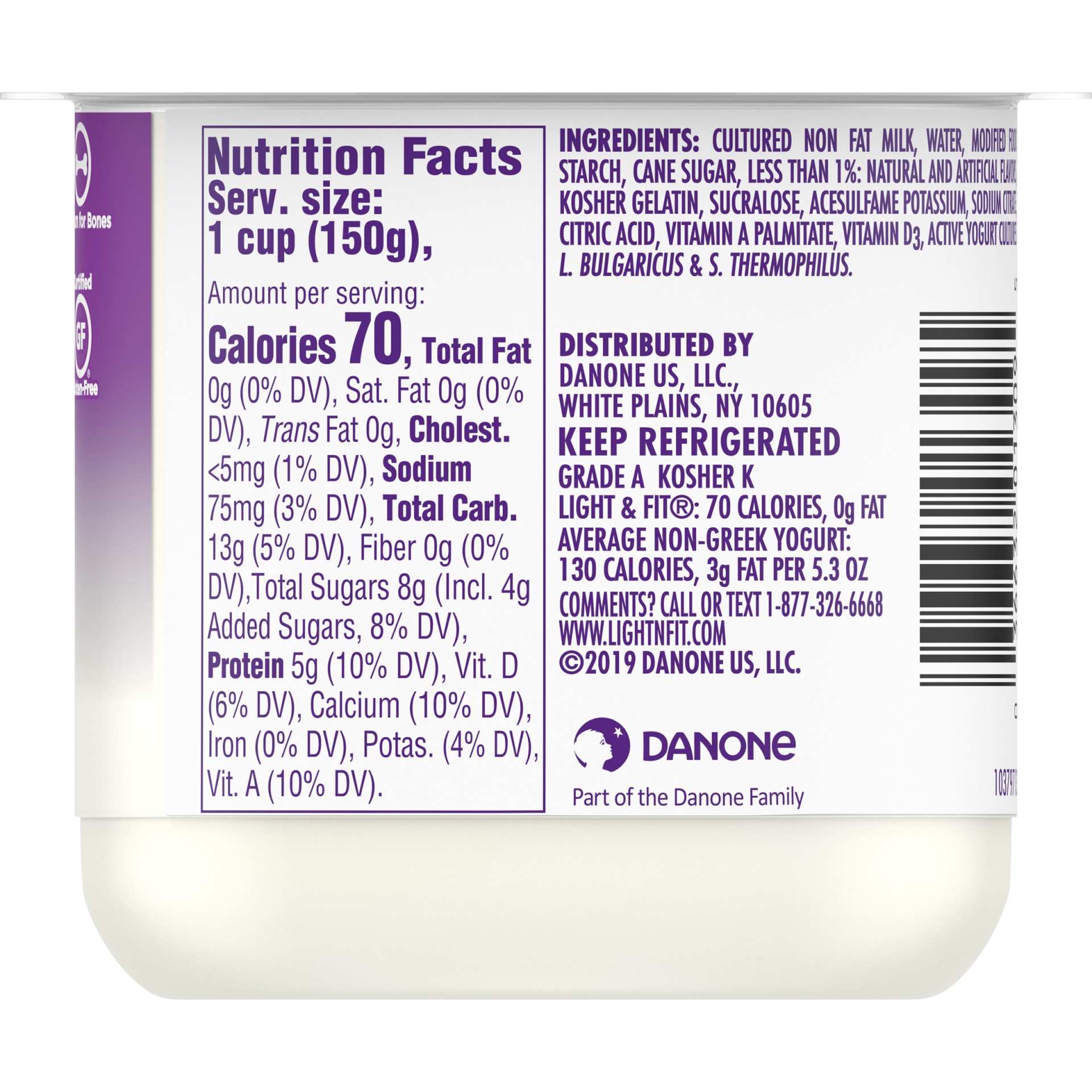 slide 5 of 5, Dannon Light + Fit Vanilla Original Nonfat Yogurt, 5.3 OZ Cup, 5.3 oz