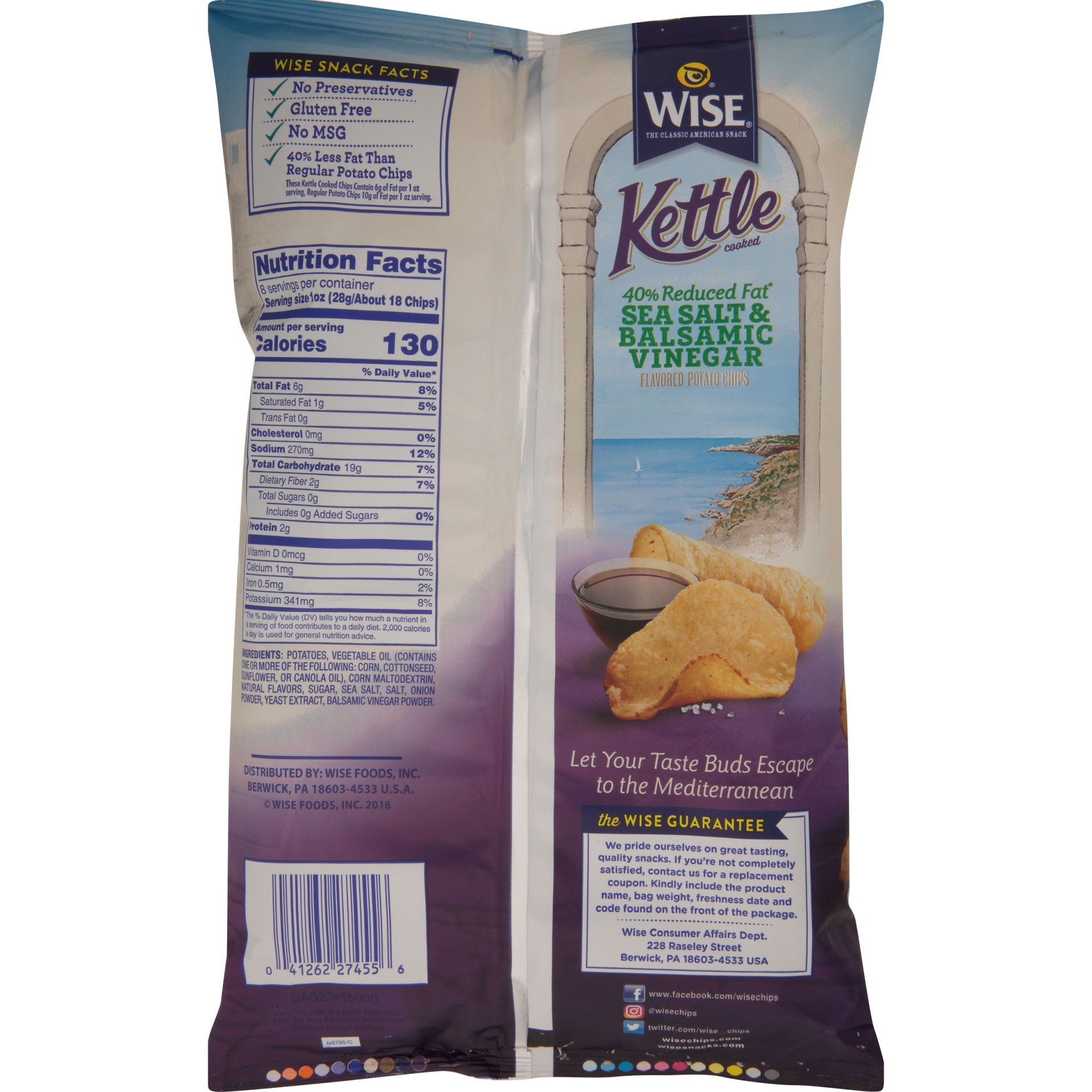 slide 5 of 6, Wise Kettle Cooked Sea Salt & Balsamic Vinegar Flavored Potato Chips, 8 oz