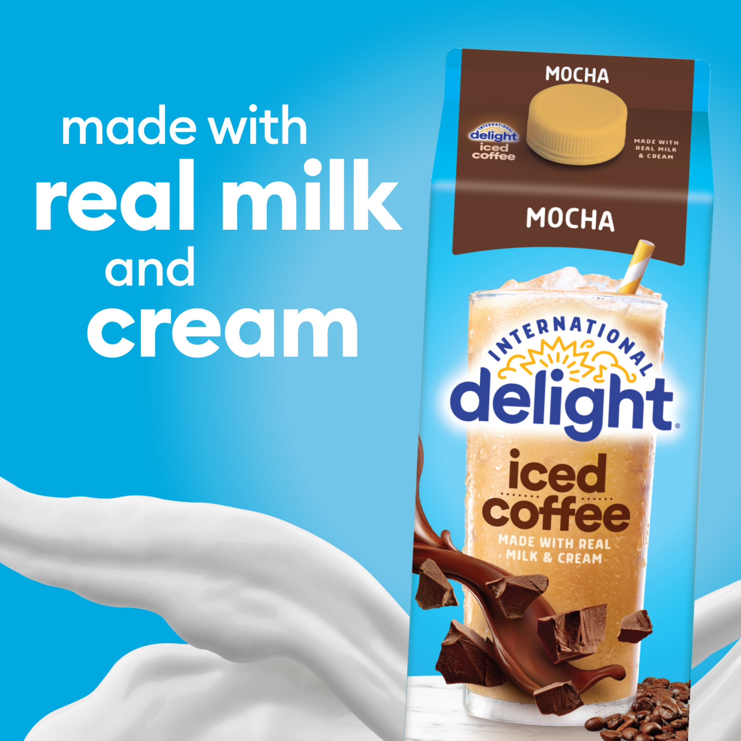 slide 3 of 5, International Delight Iced Coffee, Mocha, 64 FL OZ Carton, 64 fl oz