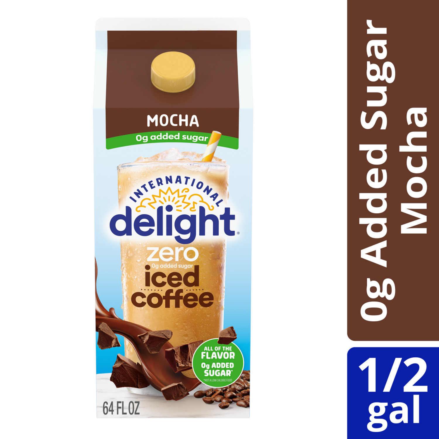 slide 4 of 8, International Delight Zero Iced Coffee, 0g Added Sugar, Mocha, 64 FL OZ Carton, 64 fl oz