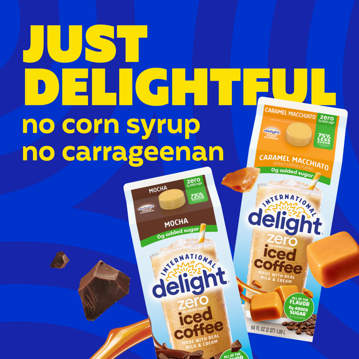 slide 5 of 8, International Delight Zero Iced Coffee, 0g Added Sugar, Mocha, 64 FL OZ Carton, 64 fl oz