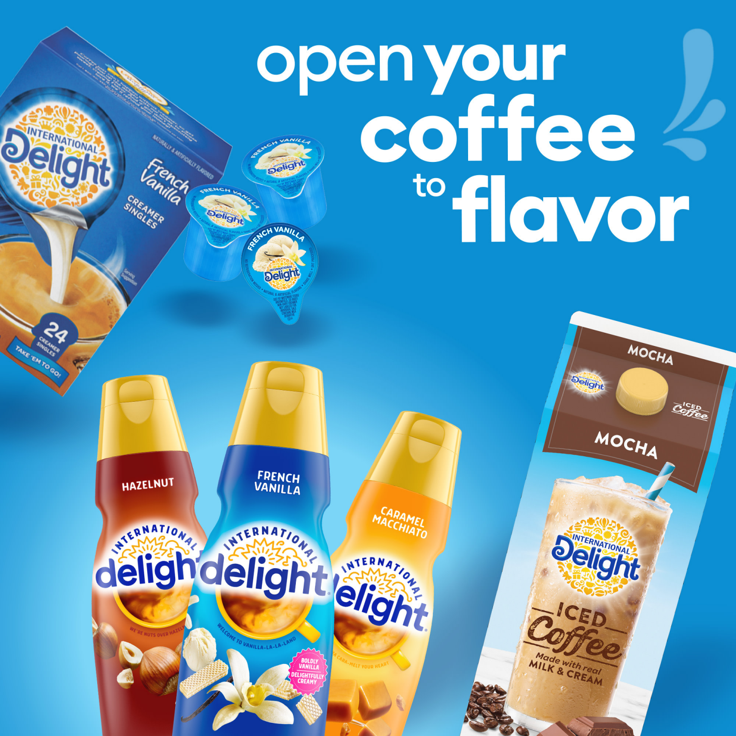 slide 3 of 8, International Delight Coffee Creamer, HERSHEY’S Chocolate Caramel, 32 FL OZ Bottle, 32 fl oz