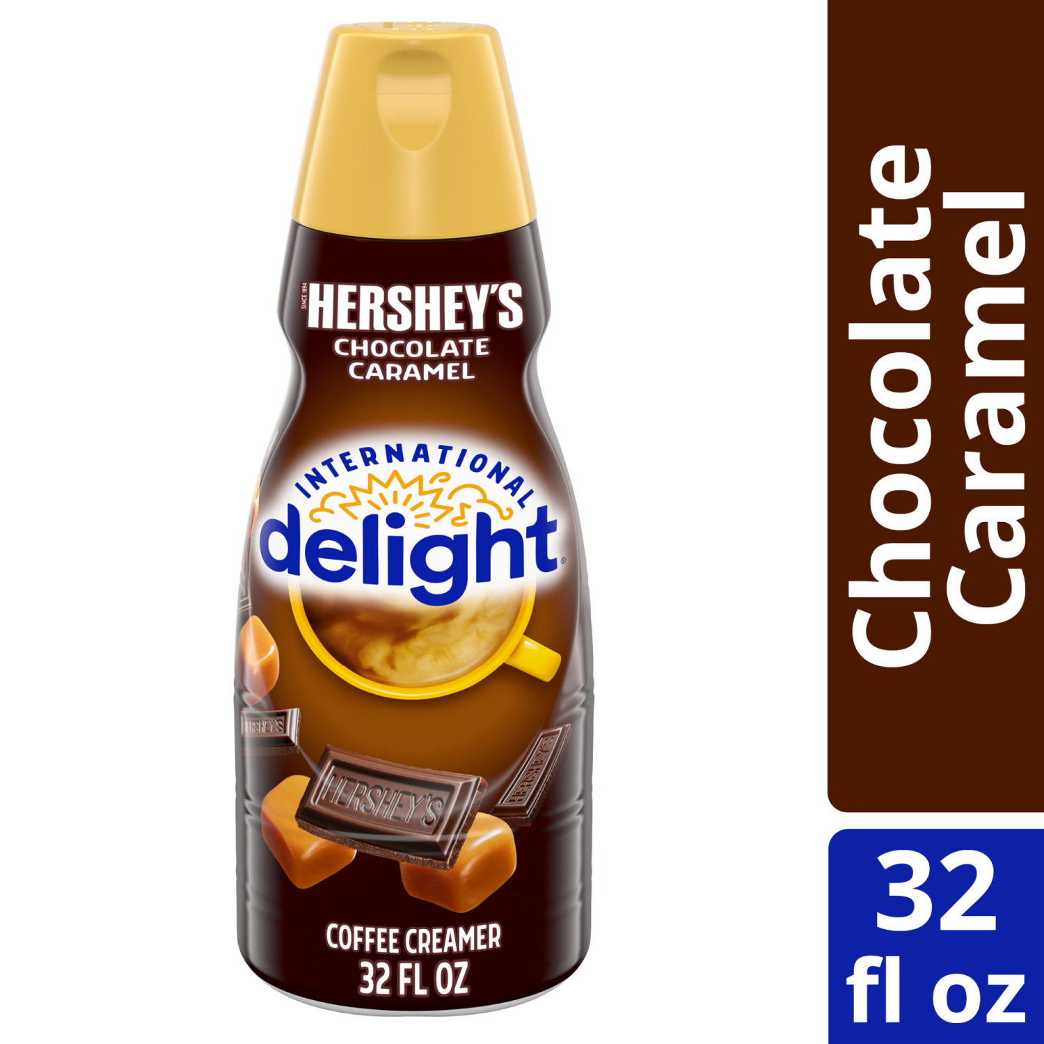 slide 4 of 8, International Delight Coffee Creamer, HERSHEY’S Chocolate Caramel, 32 FL OZ Bottle, 32 fl oz