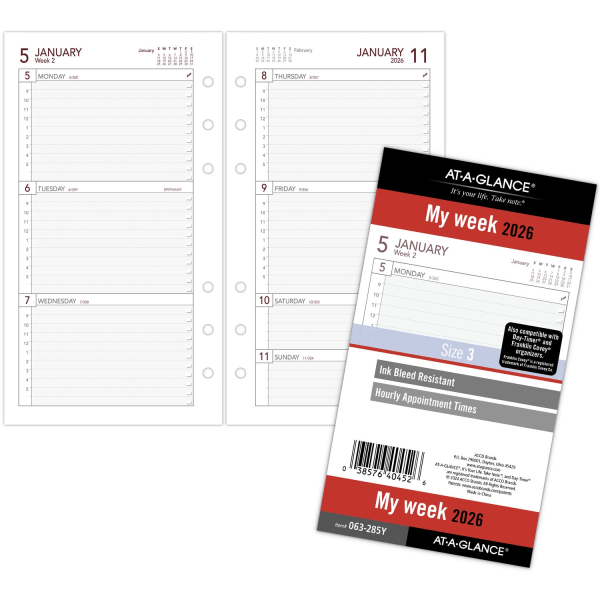 slide 4 of 7, AT-A-GLANCE® 2026 Weekly Planner Refill, Loose-Leaf, Portable Size, 3 3/4"" x 6 3/4"", 1 ct