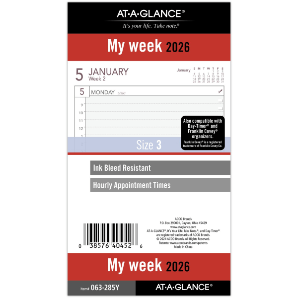slide 5 of 7, AT-A-GLANCE® 2026 Weekly Planner Refill, Loose-Leaf, Portable Size, 3 3/4"" x 6 3/4"", 1 ct