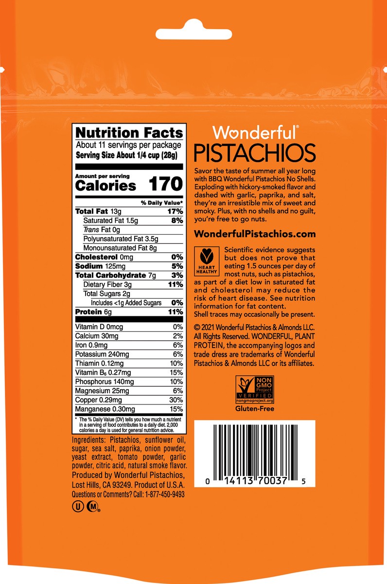 slide 6 of 7, Wonderful Pistachios, No Shells BBQ Flavored Nuts, 11 Ounce Bag, 11 oz