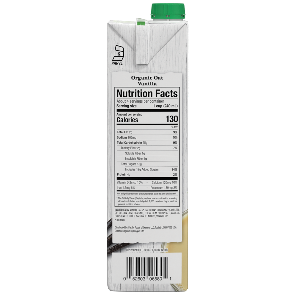 slide 4 of 5, Pacific Foods Organic Vanilla Oat Milk, Plant Based Milk, 32 oz Carton, 32 fl oz
