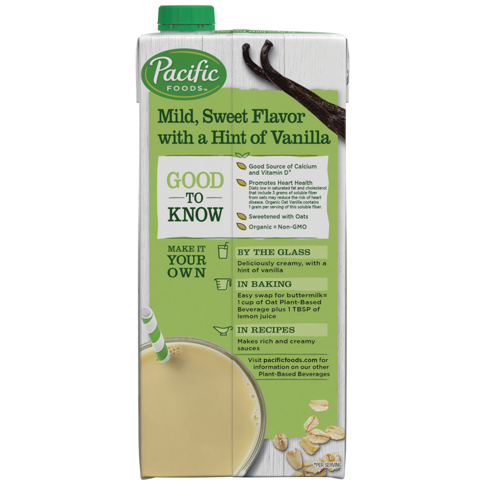 slide 5 of 5, Pacific Foods Organic Vanilla Oat Milk, Plant Based Milk, 32 oz Carton, 32 fl oz