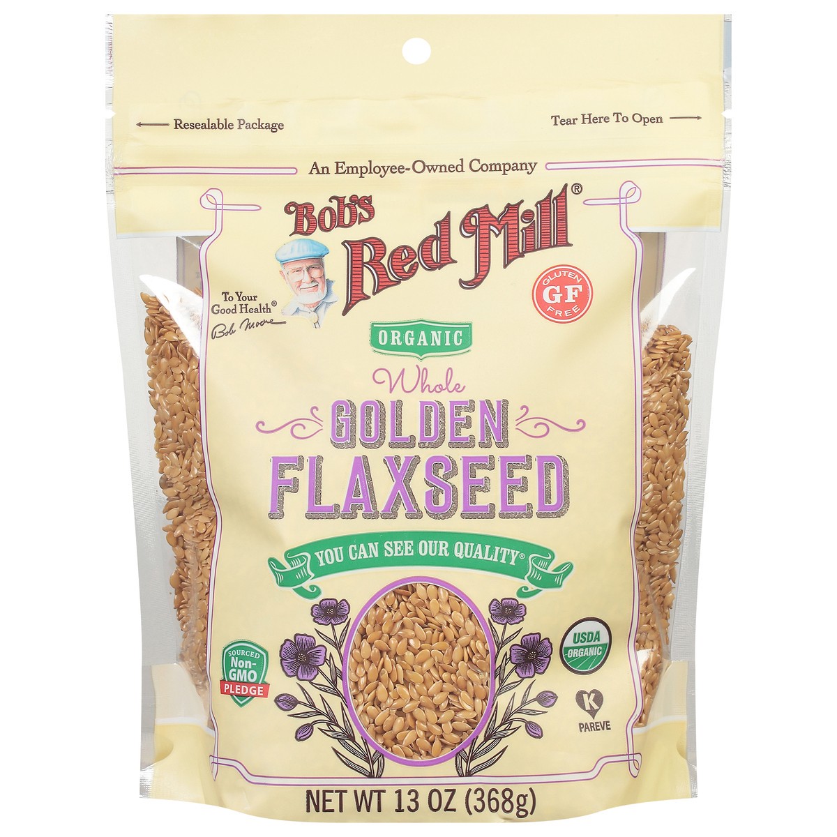 slide 1 of 9, Bob's Red Mill Organic Whole Golden Flaxseed 13 oz, 24 oz