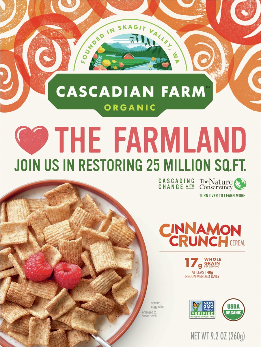slide 2 of 9, Cascadian Farm Organic Cinnamon Crunch Cereal, 9.2 oz